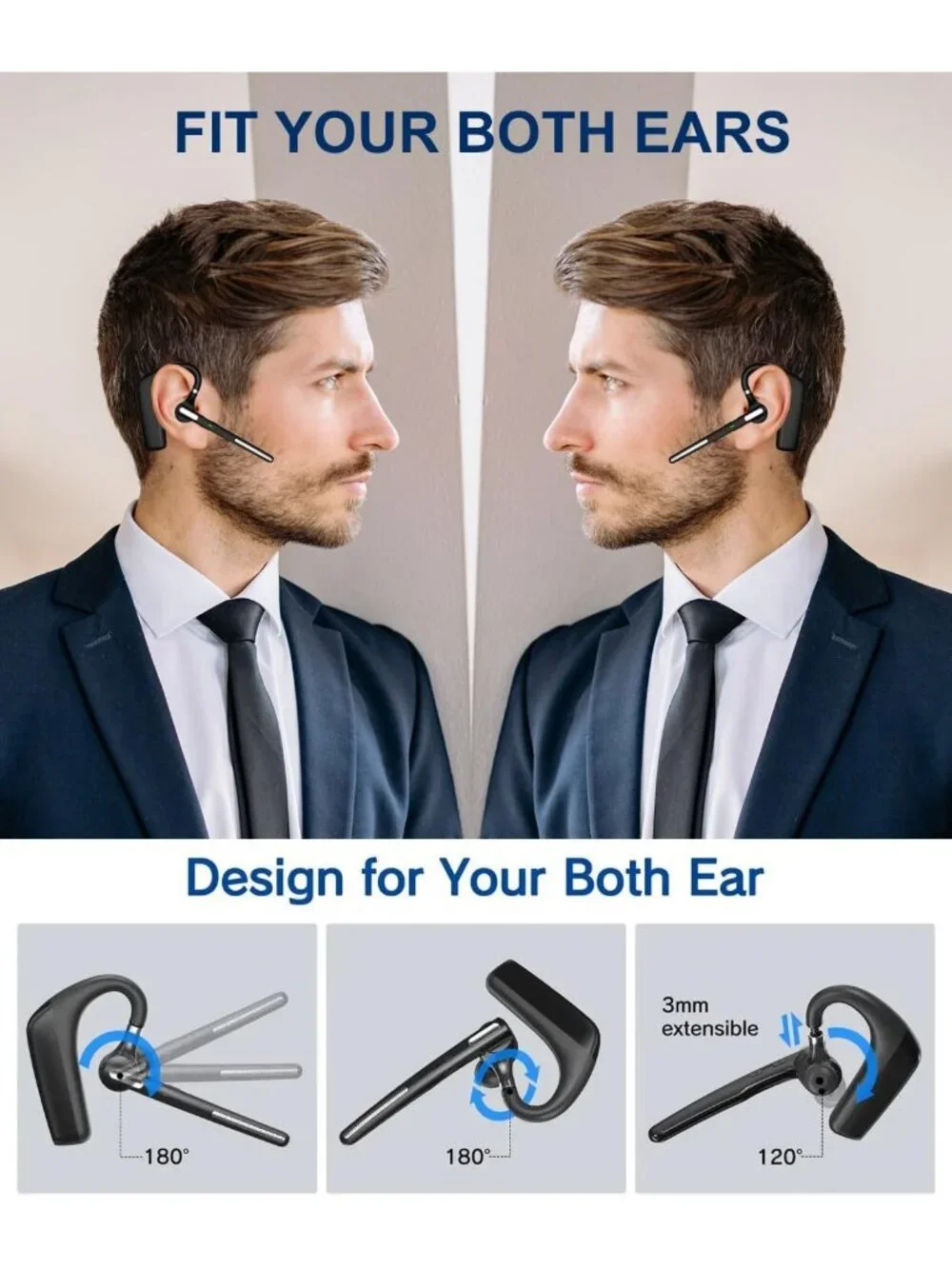 Wireless Bluetooth Headset V5.4, Noise Cancelling Earpiece, 110H Talk Time, for